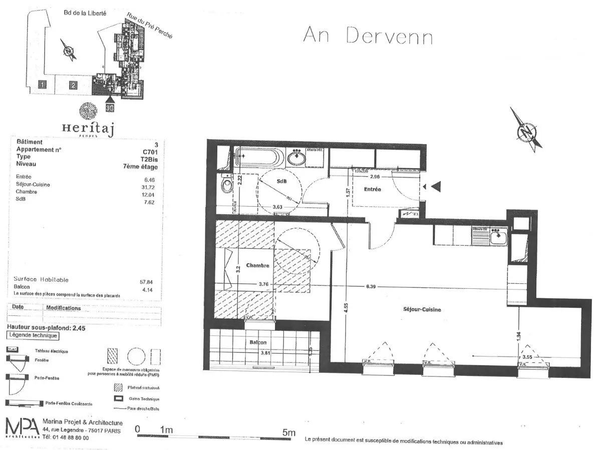 Appartement 2 pièces 58 m² · à Rennes · 57,8 m² · 745 €/mois