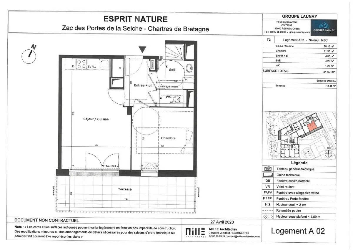 Appartement 2 pièces 42 m² · à Chartres-de-Bretagne · 41,7 m² · 646 €/mois