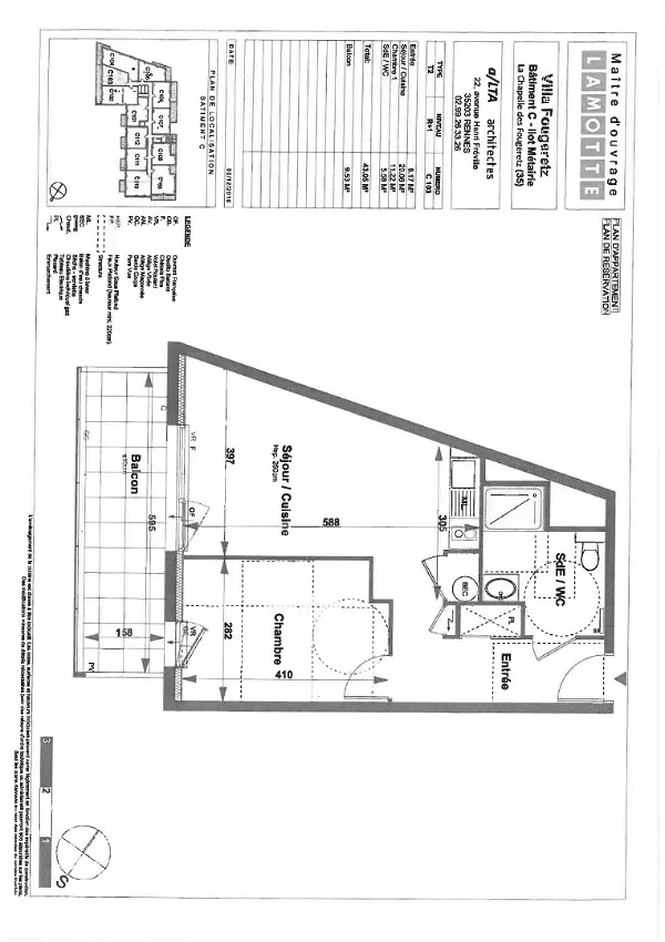 Appartement à louer - LA CHAPELLE-DES-FOUGERET, 2 pièces