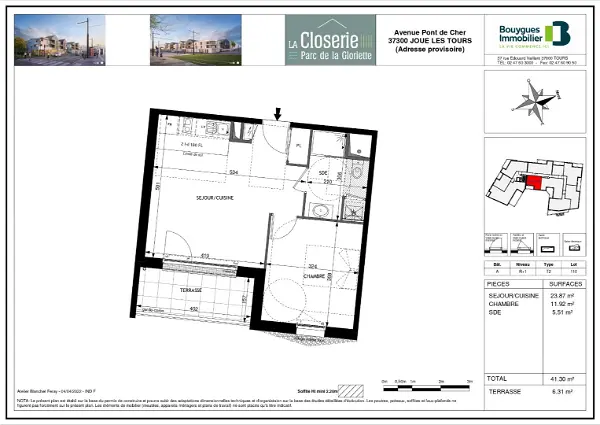 Location appartement 2 pièces - 41.3m² à Joue les tours (37300)