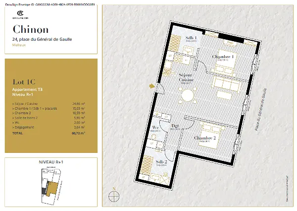 Location appartement 4 pièces - 60.72m² à Chinon (37500)
