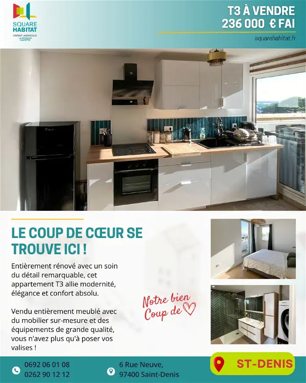 Achat appartement 3 pièces - 60.36m² à Saint denis (97490)