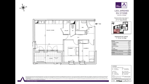 Location appartement 3 pièces - 64.64m² à Haute-goulaine (44115)