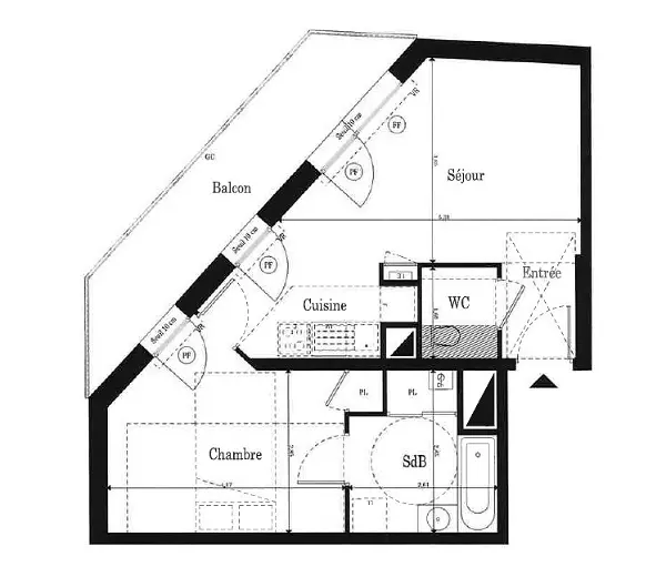 Location appartement 2 pièces - 43.97m² à St sebastien sur loire (44230)