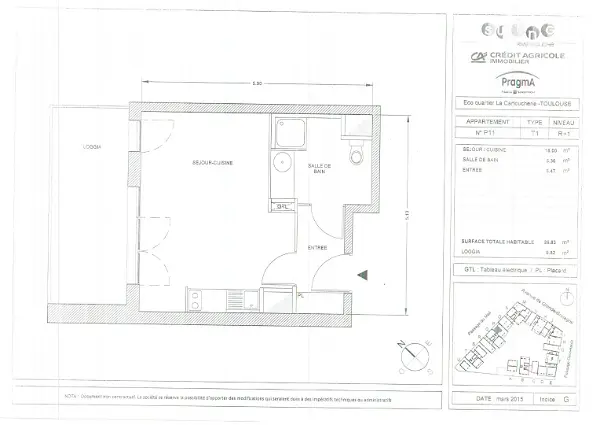 Location appartement 1 pièce - 26.83m² à Toulouse (31300)