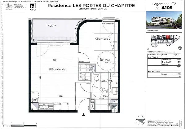 Location appartement 2 pièces - 39.87m² à Bihorel (76420)