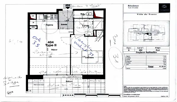 Location appartement - 41.1m² à Tours (37200)