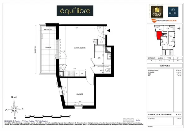 Location appartement 2 pièces - 41.49m² à Tours (37100)