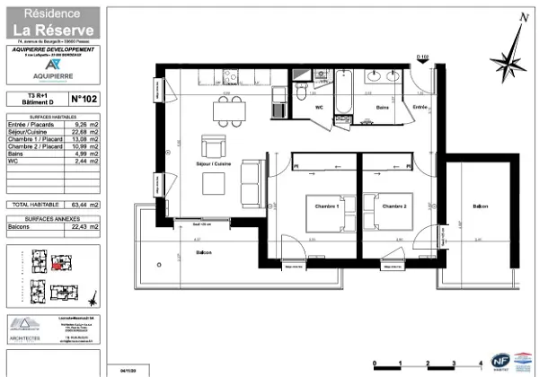 Appartement à louer - PESSAC, 3 pièces