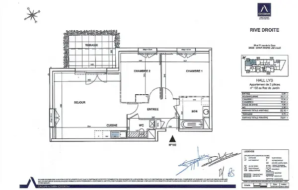 Location appartement 3 pièces - 62.16m² à Saint-andré-lez-lille (59350)