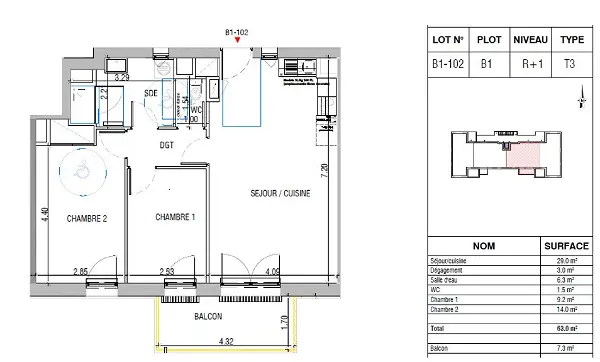 Appartement à louer - CHARTRES, 3 pièces