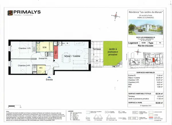 Location appartement 3 pièces - 62.34m² à Les sorinieres (44840)