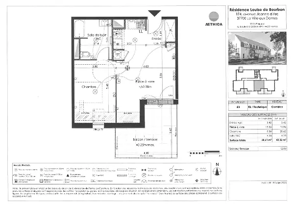 Location appartement 2 pièces - 38.61m² à La ville aux dames (37700)