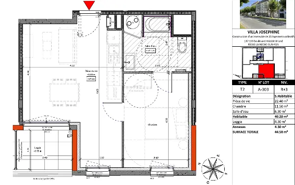 Location appartement 2 pièces - 40.2m² à La roche s/ yon (85000)